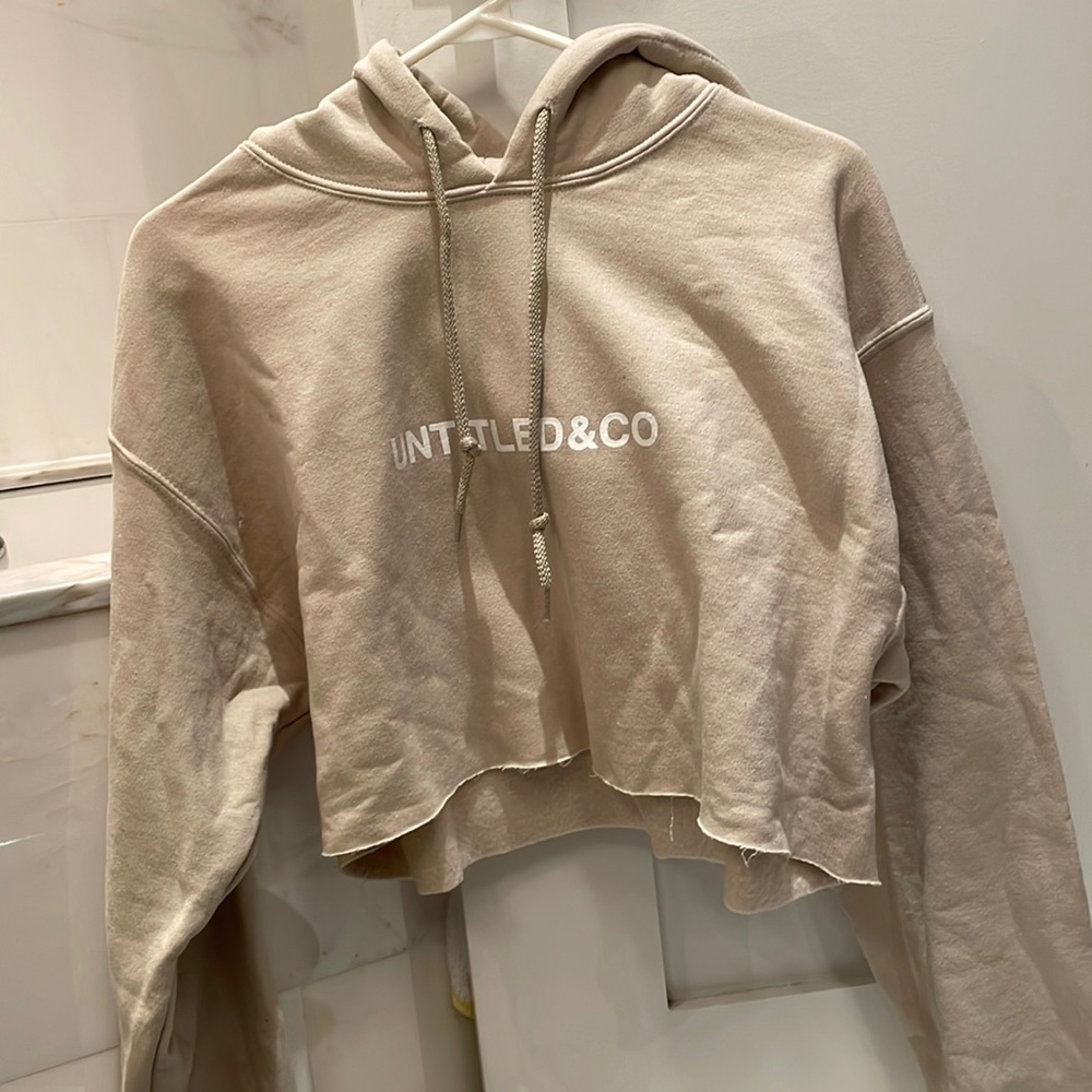 Beige Cropped Hoodie